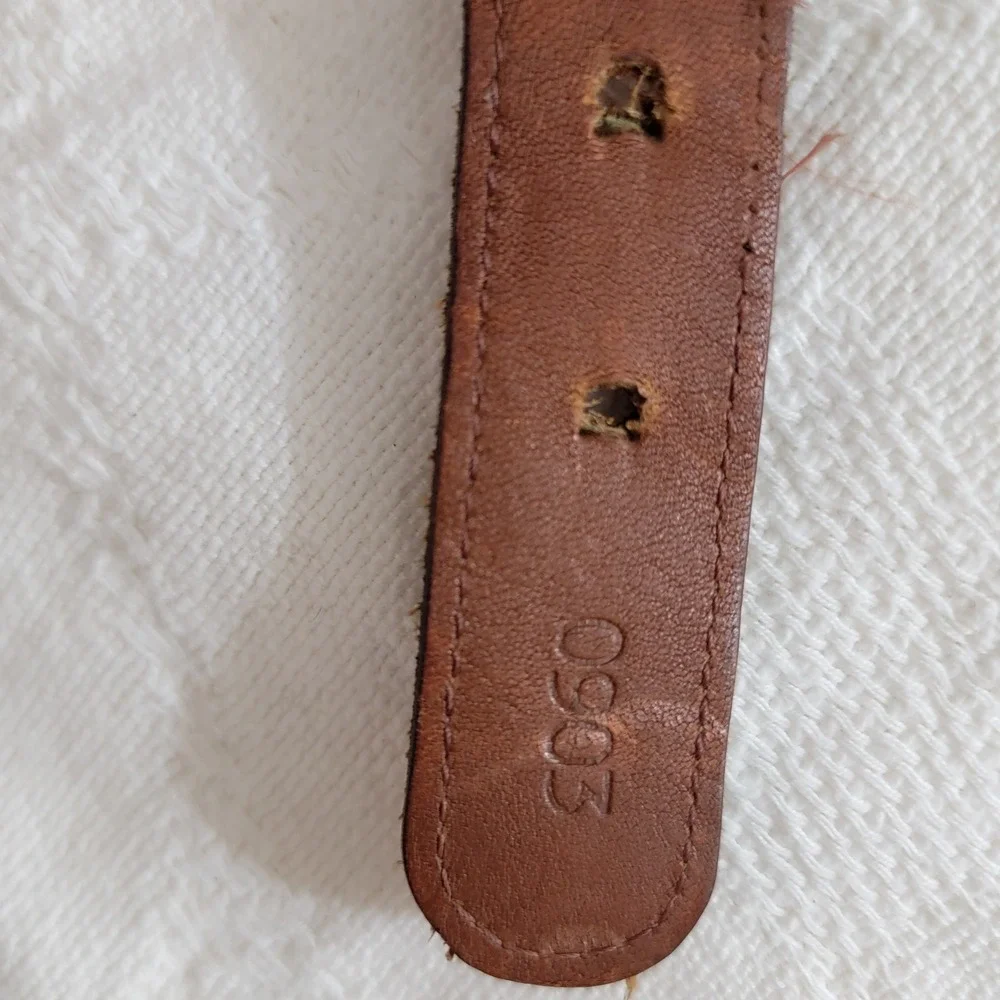 Mens Navy Red Striped Canvas Leather Belt Brass Italy Buckle Size 36 Preppy